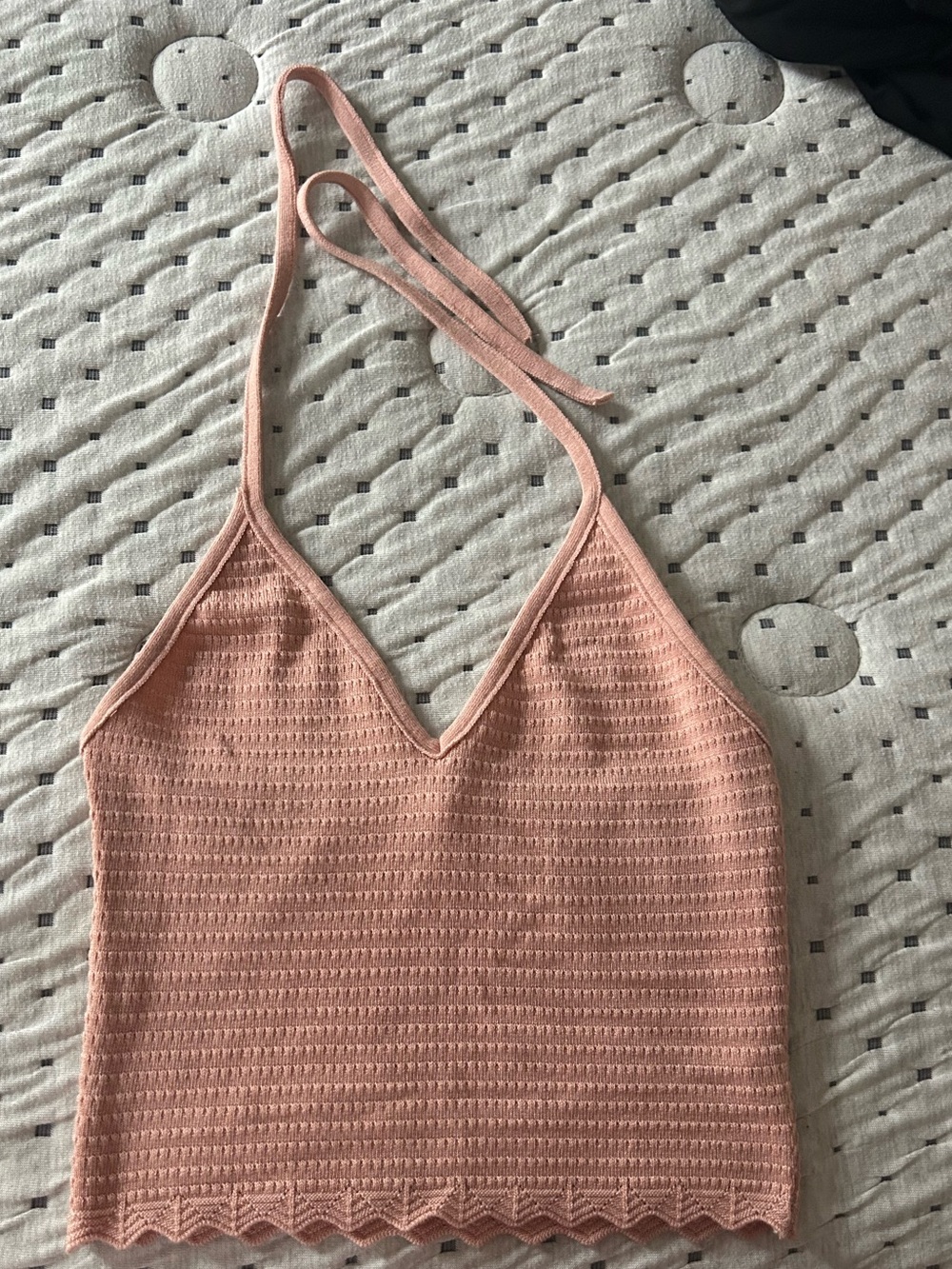 debut Peach Crochet V-Neck Halter Crop Top